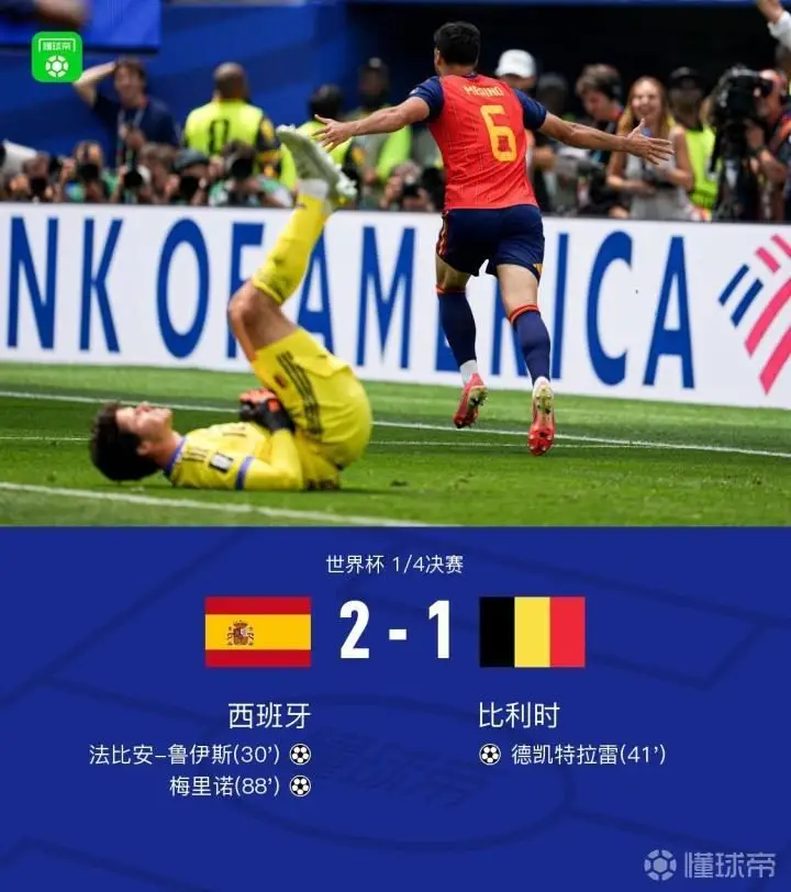 西班牙2-1击败比利时晋级四强，梅里诺绝杀